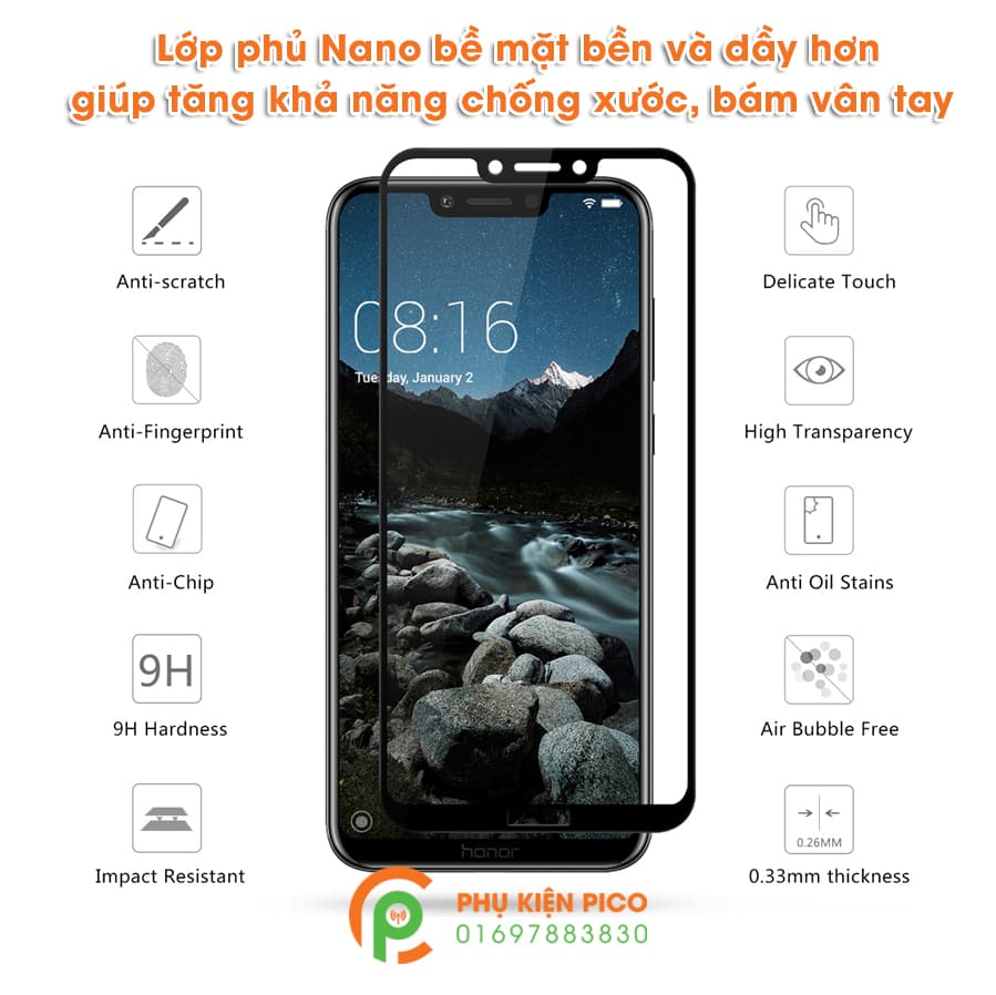 Kính cường lực Huawei Honor Play 2018 full viền siêu cứng - 3