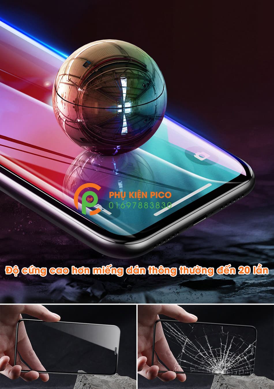 Kính cường lực Iphone XS Max 2018 full viền mỏng không tai thỏ - 3