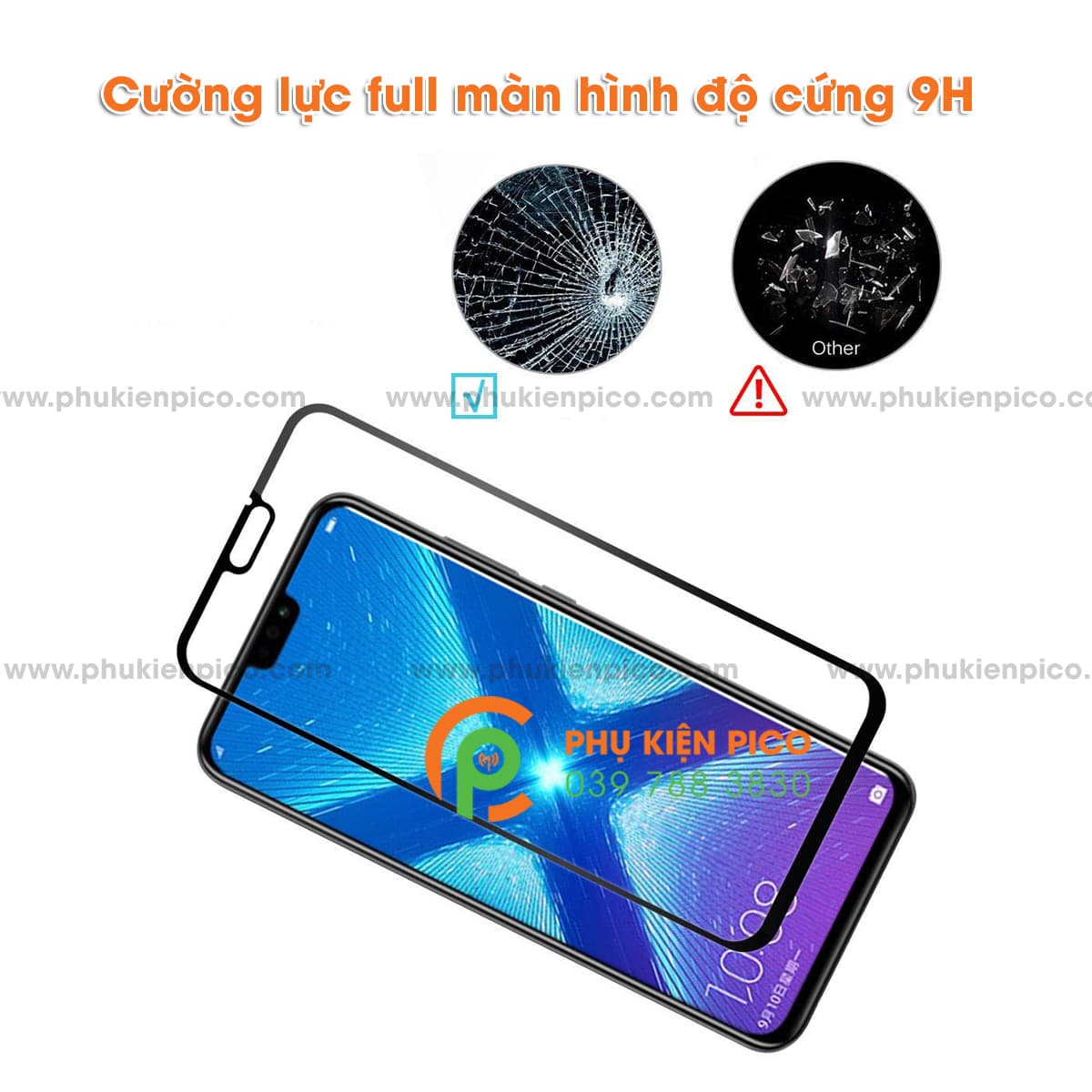 Cường lực honor 8x 2018 - kính cường  lực full viền độ cứng 9H - 7