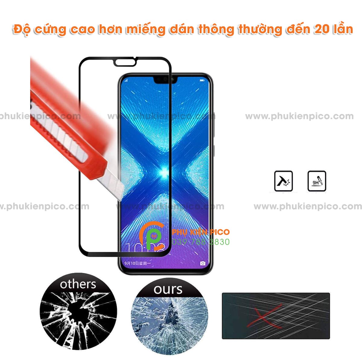 Cường lực honor 8x 2018 - kính cường  lực full viền độ cứng 9H - 6