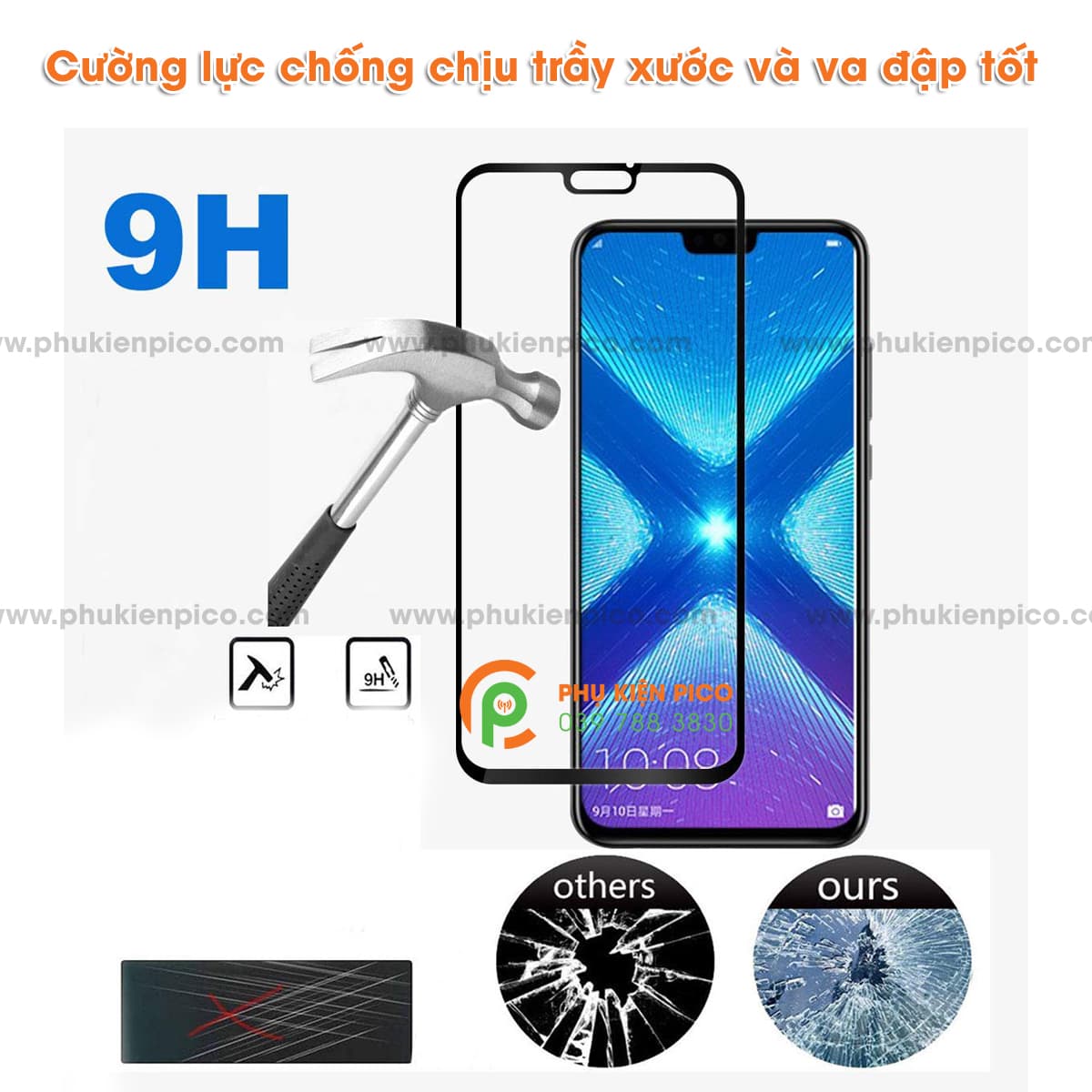 Cường lực honor 8x 2018 - kính cường  lực full viền độ cứng 9H - 5
