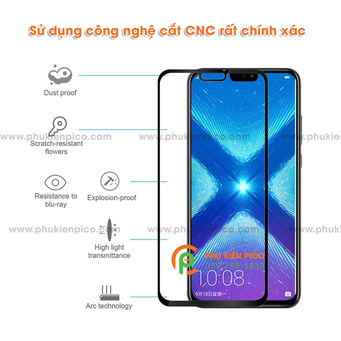 Cường lực honor 8x 2018 - kính cường  lực full viền độ cứng 9H - 3