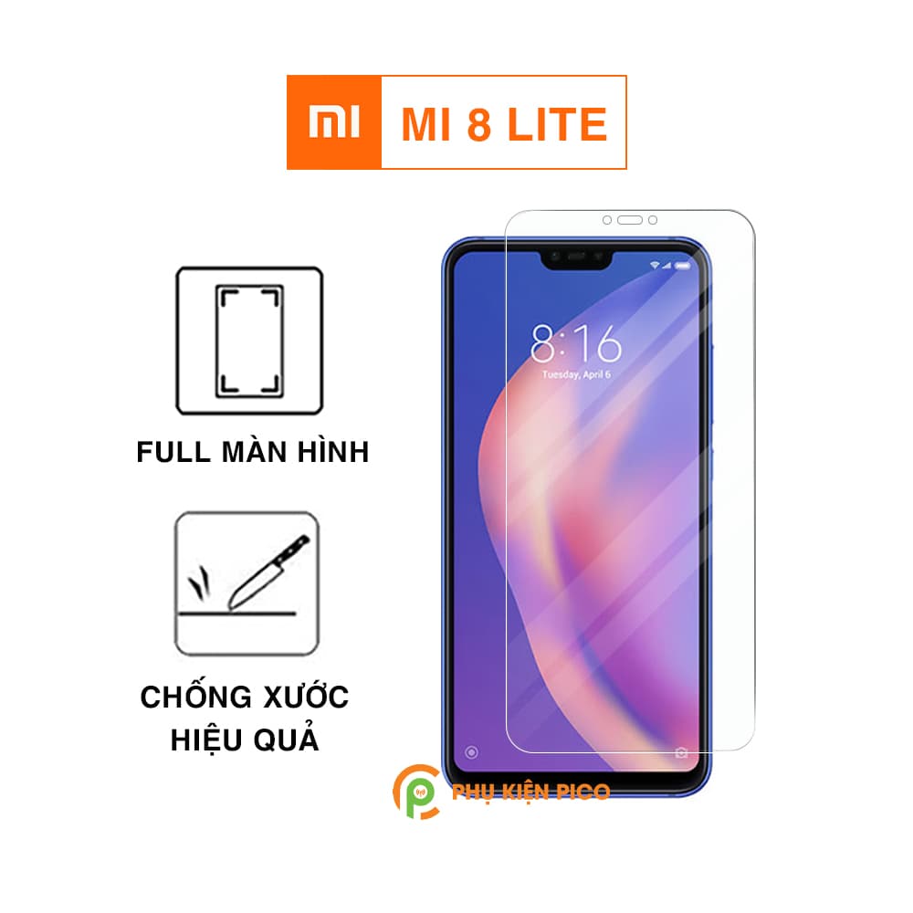 Kính cường lực Mi 8 Lite full màn hình trong suốt dùng chung với mọi loại ốp lưng