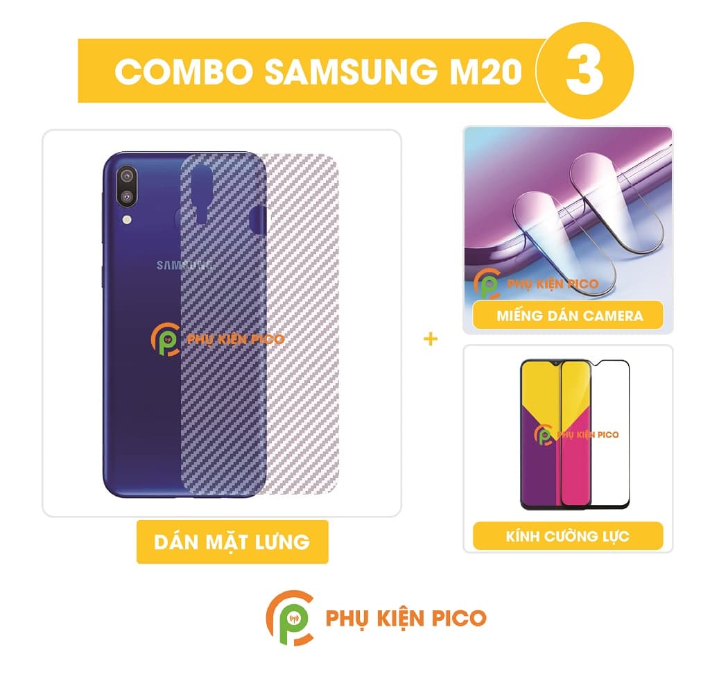 Combo cường lực, dán carbon và dán camera Samsung Galaxy M20