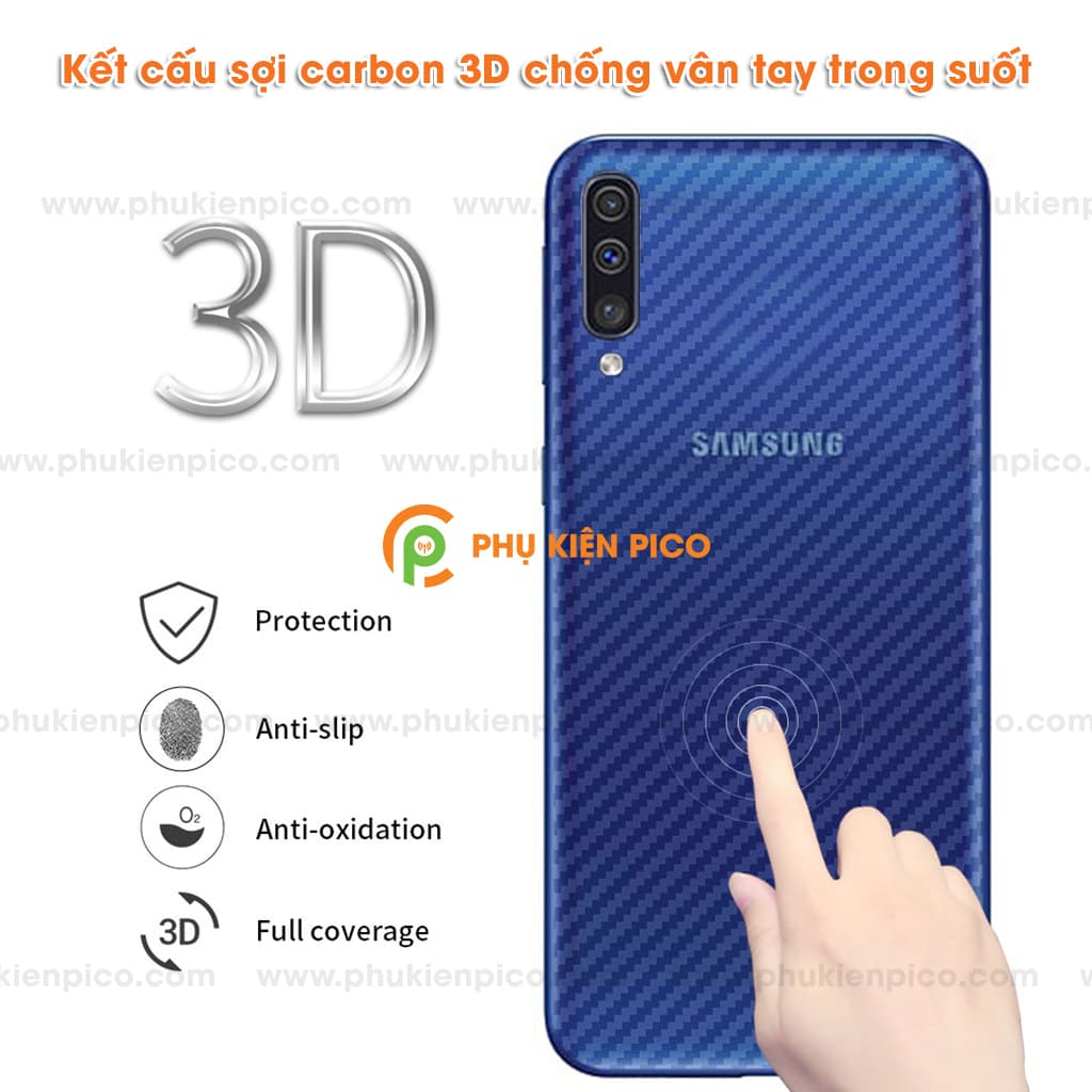 Dán Mặt Sau Lưng Samsung Galaxy A50 vân Carbon 3D - 4