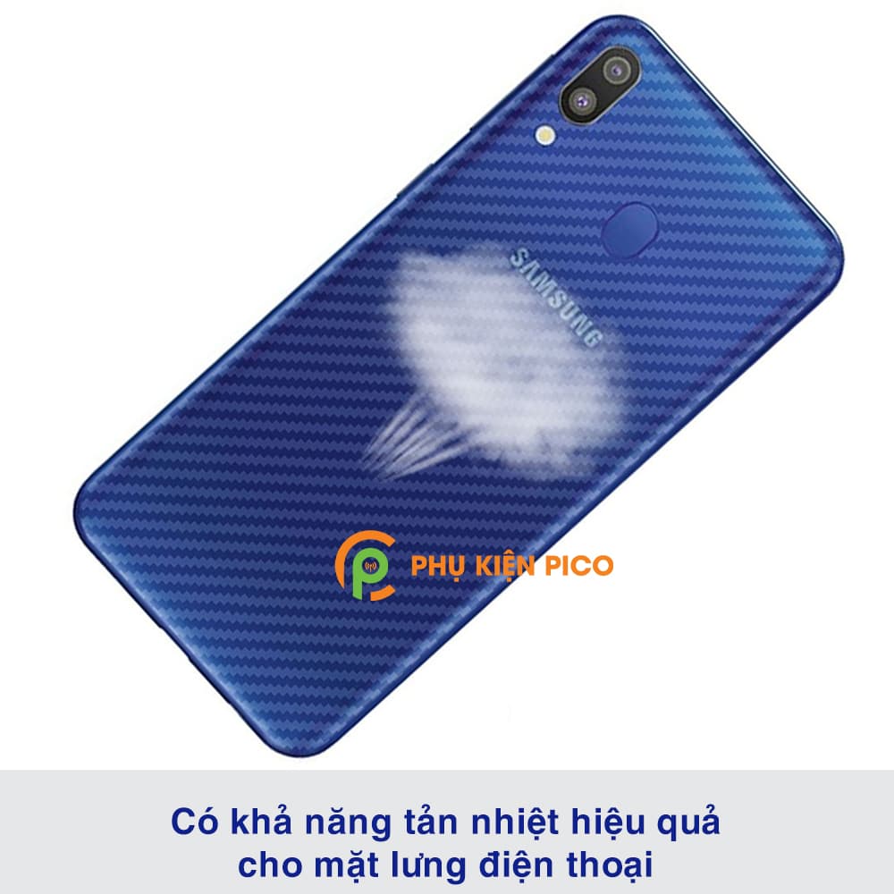 Dán lưng Samsung M20 trong suốt nổi vân Carbon 3D tản nhiệt tốt - 3