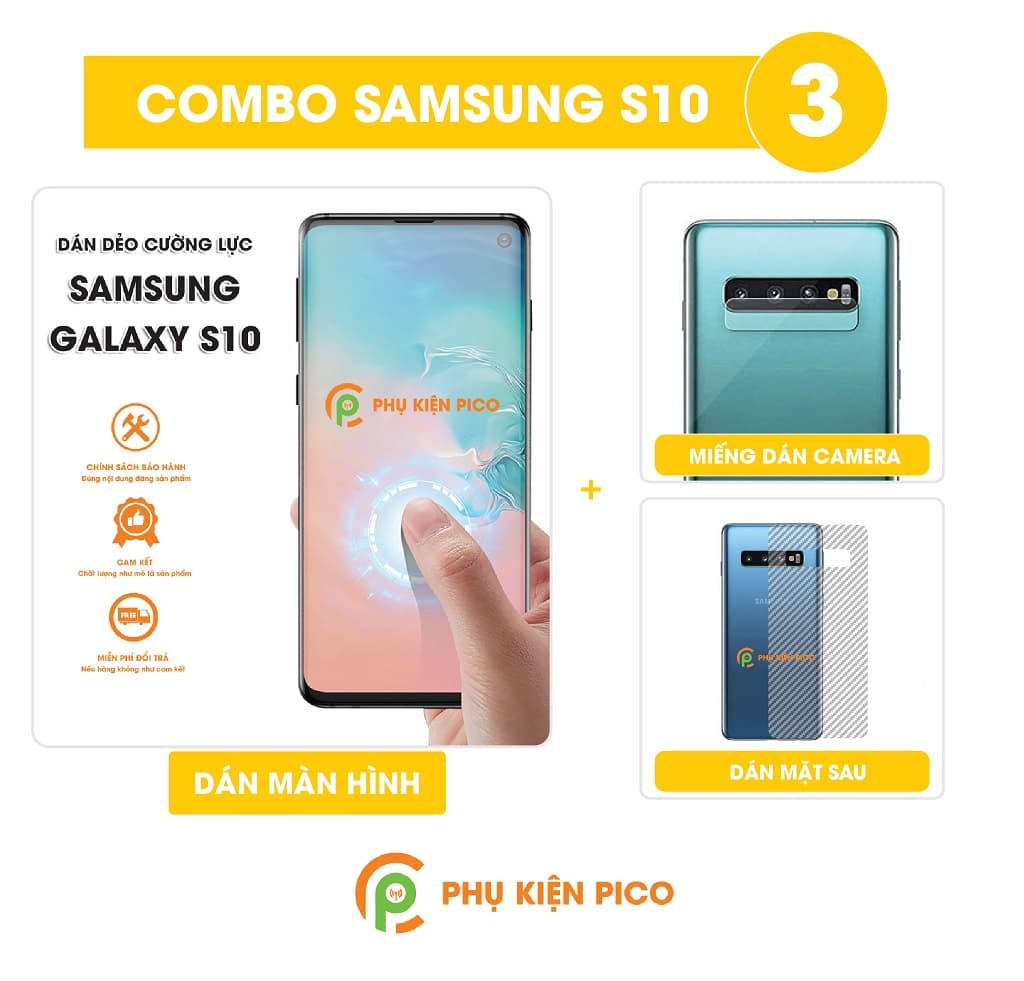 Combo dán màn hình, dán lưng và dán camera Samsung Galaxy S10