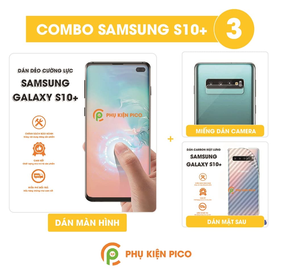 Combo dán màn hình, dán lưng và dán camera Samsung Galaxy S10 Plus