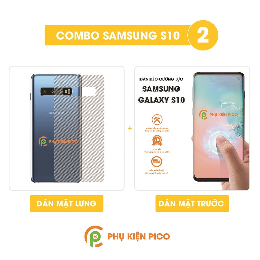 Combo dán màn hình, dán carbon mặt lưng Samsung Galaxy S10