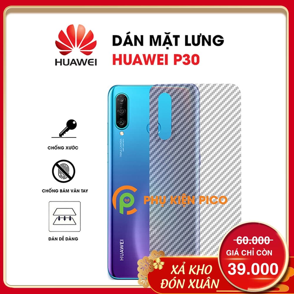 Dán lưng Huawei P30 vân Carbon 3D full mặt lưng
