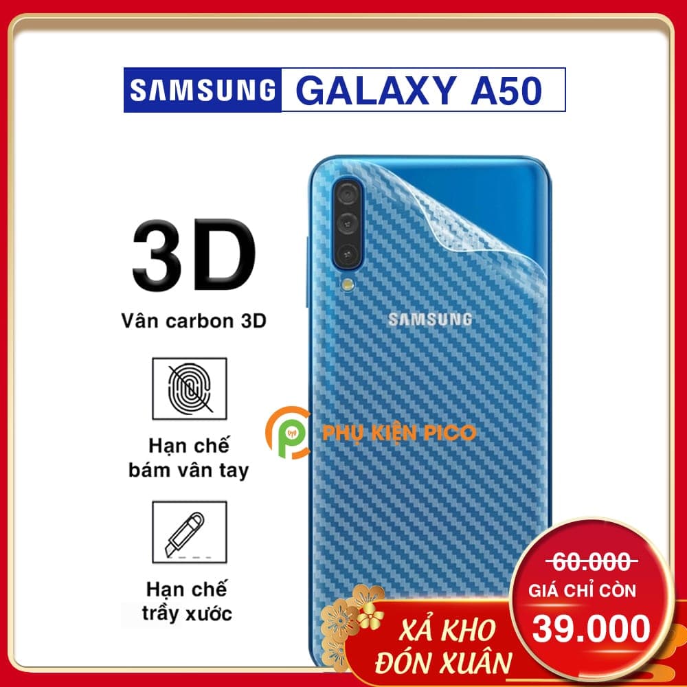 Dán Mặt Sau Lưng Samsung Galaxy A50 vân Carbon 3D