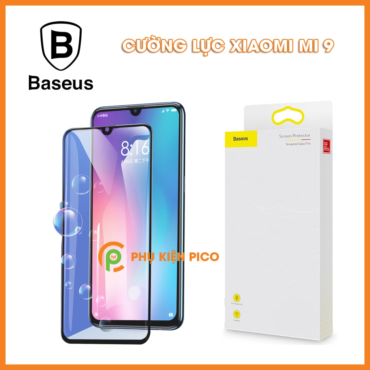 Kính cường lực Xiaomi Mi 9 full viền chính hãng Baseus