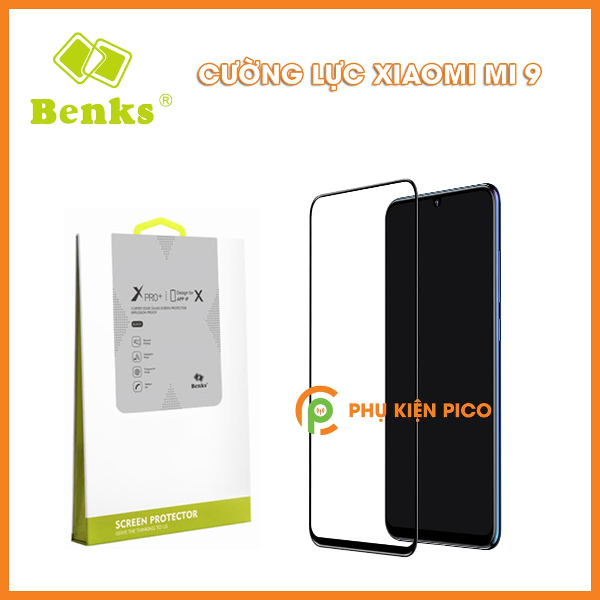Kính cường lực Xiaomi Mi 9 full viền chính hãng Benks