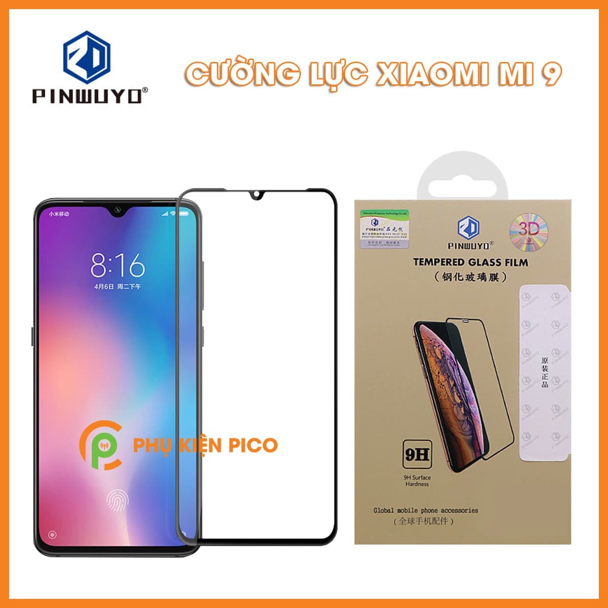 Kính cường lực Xiaomi Mi 9 full viền chính hãng PINWUYO