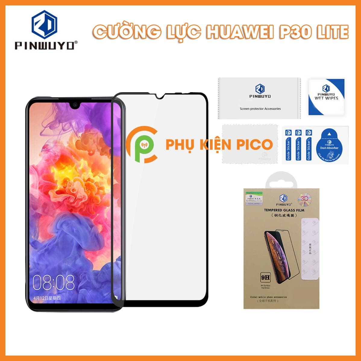 Kính cường lực Huawei P30 Lite full viền chính hãng Pinwuyo