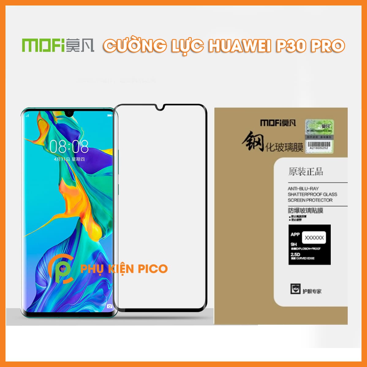 Kính cường lực Huawei p30 pro full viền chính hãng MOFI
