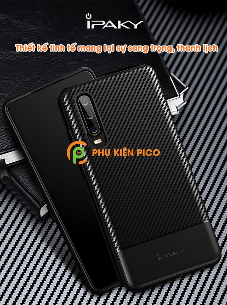 Ốp lưng Huawei P30 vân cacbon chính hãng Ipaky - 3