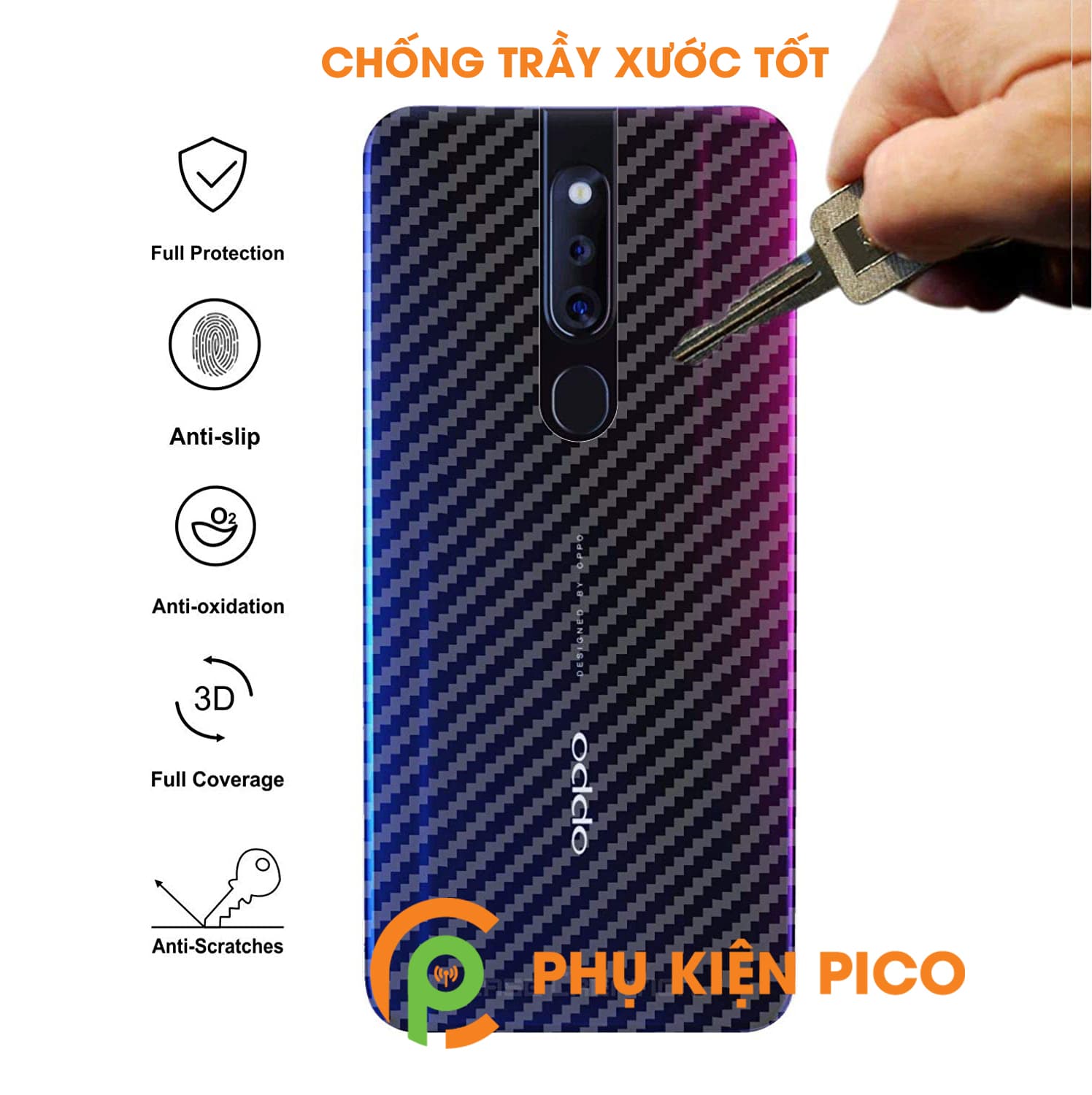 Dán mặt lưng Oppo F11 Pro vân carbon 3D - 6