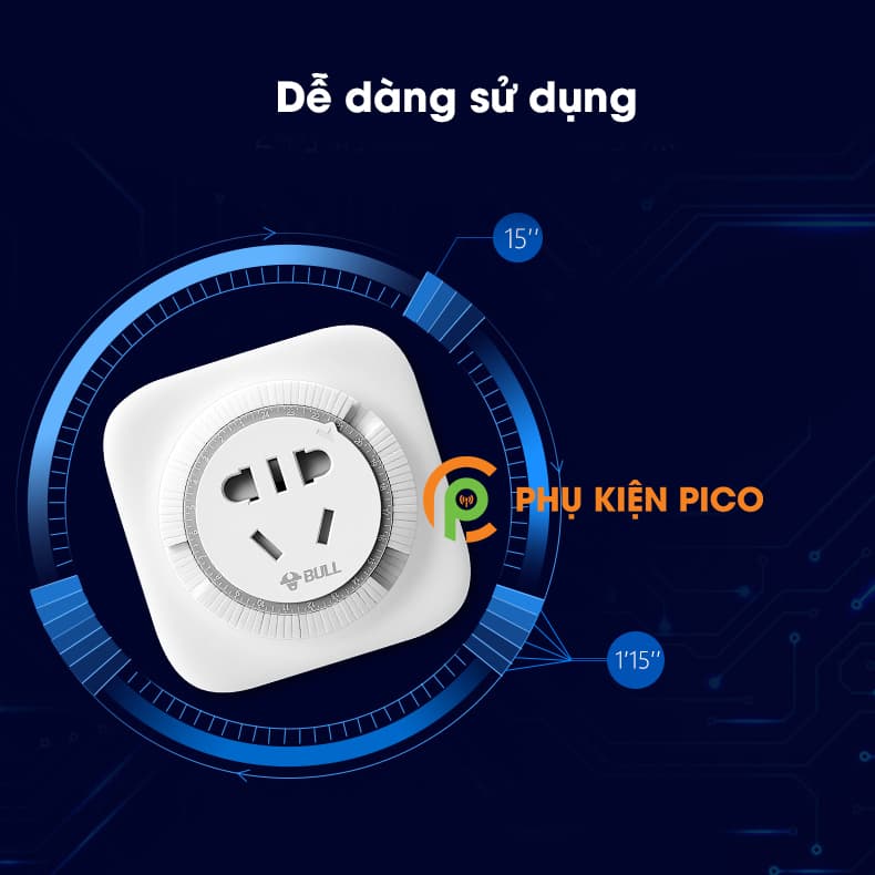 Ổ cắm điện chống chai pin, hẹn giờ bật tắt liên tục 24h chính hãng Bull 16A 4000W - 4
