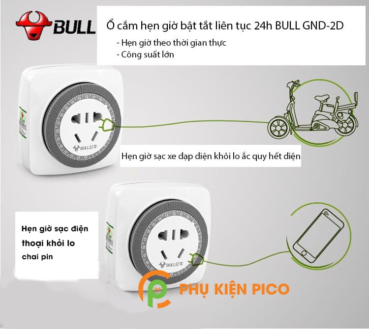 Ổ cắm điện chống chai pin, hẹn giờ bật tắt liên tục 24h chính hãng Bull 16A 4000W - 5