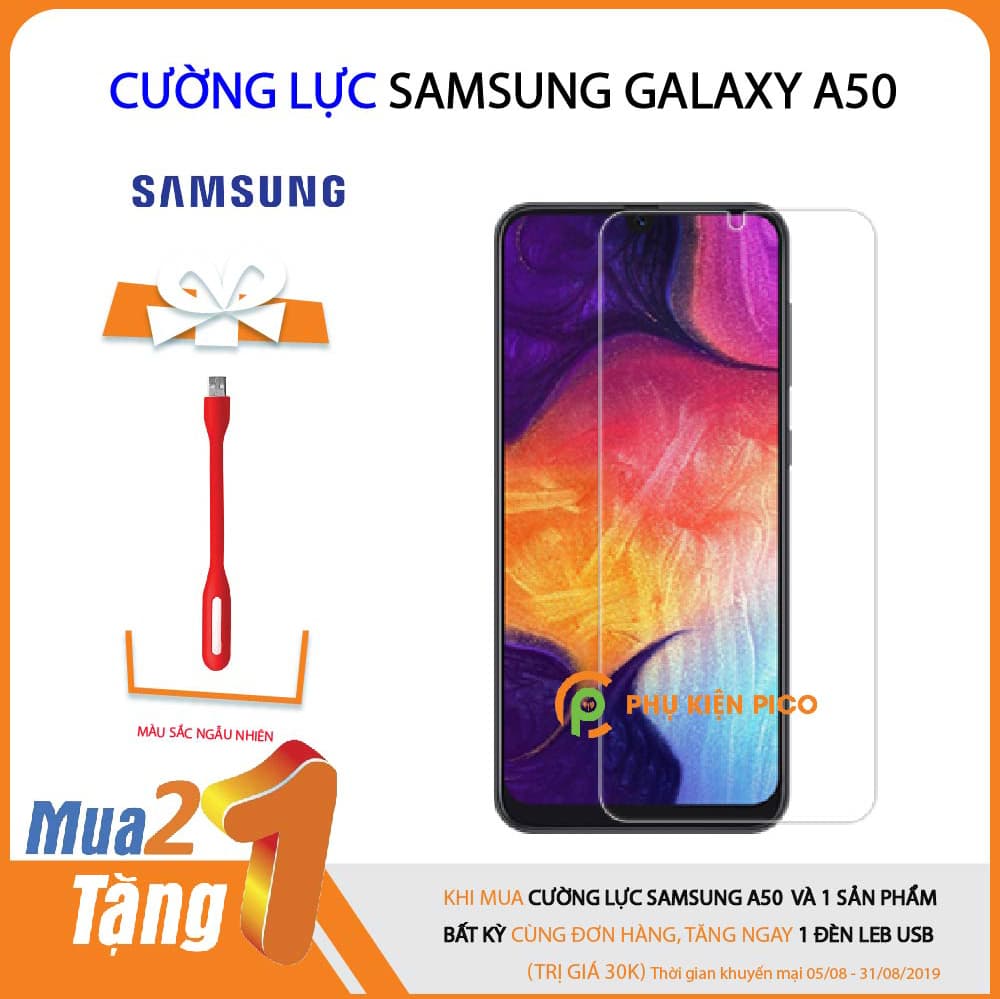 Kính cường lực Samsung Galaxy A50 trong suốt độ cứng 9H [KM đèn Led Usb]