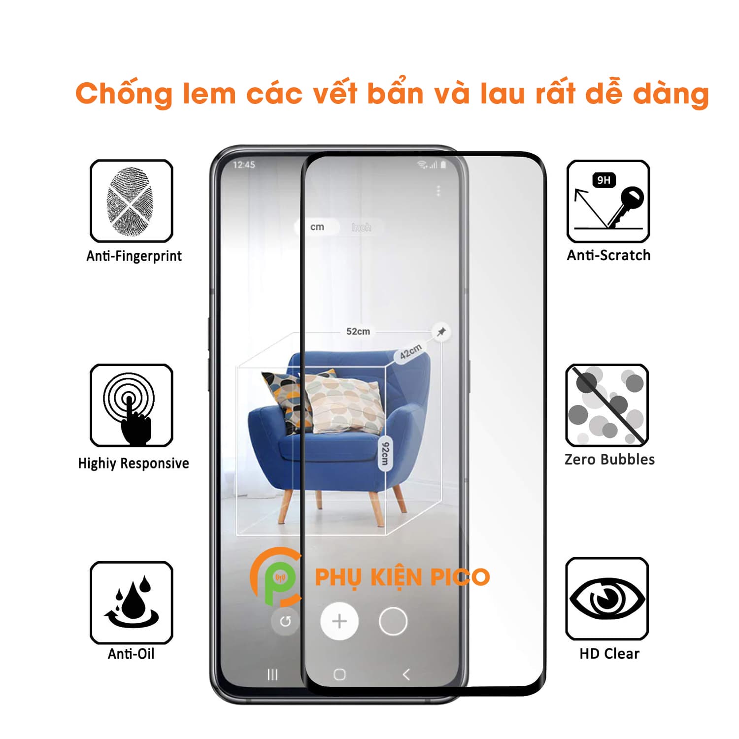 Combo kính cường lực và dán camera Samsung Galaxy A80 full viền độ cứng 9H - 4