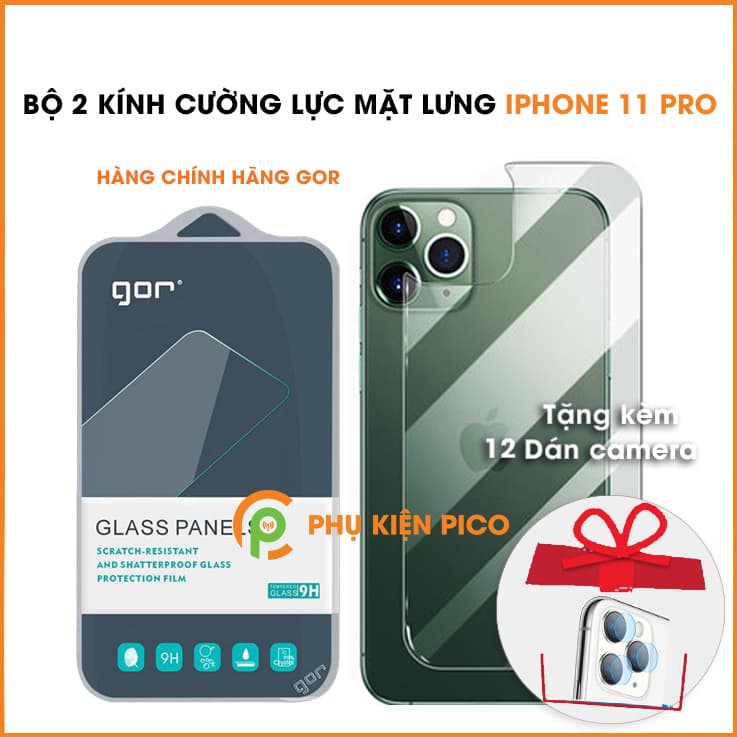 Bộ 2 kính cường lực mặt lưng Iphone 11 Pro chính hãng Gor