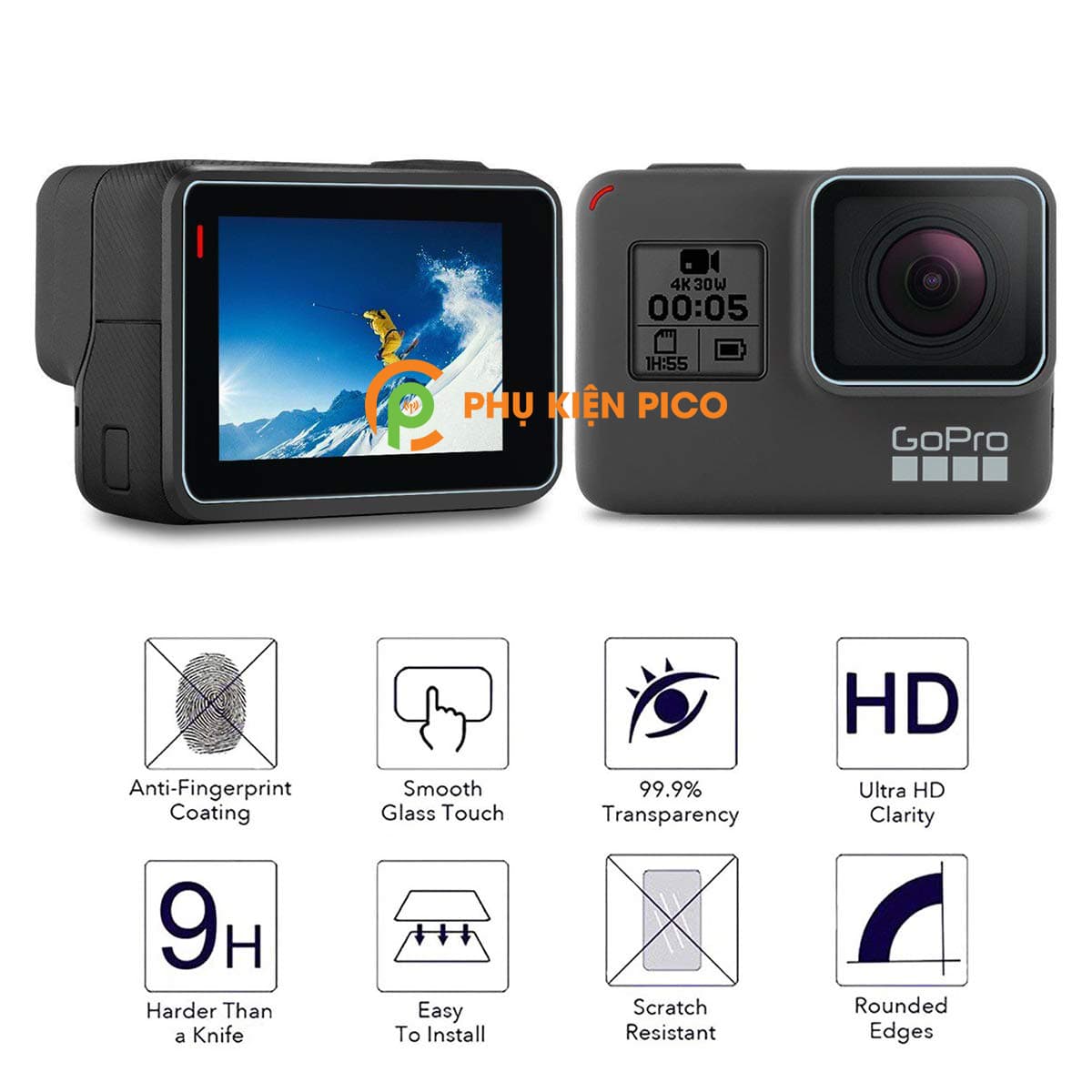 Cường lực GoPro Hero 5 Black, Hero 6 Black, Hero 7 Black trong suốt độ cứng 9H - 4