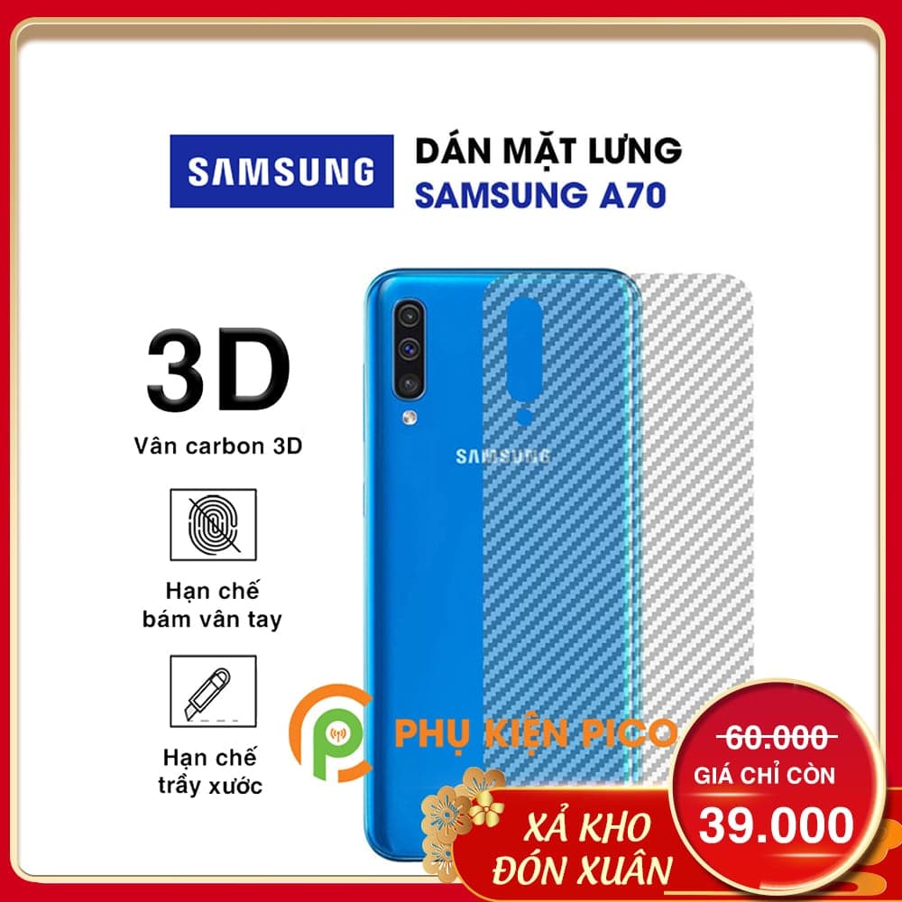 Dán mặt lưng Samsung Galaxy A70 vân Carbon 3D bảo vệ full mặt sau