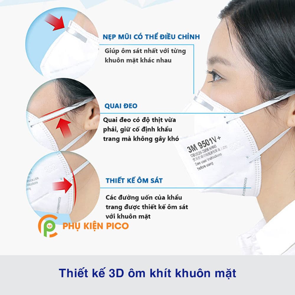 Khẩu trang 3M 9501V+ KN95 có thể lọc bụi siêu mịn 2.5PM - 3
