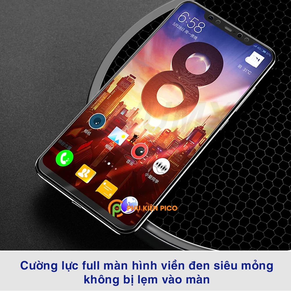 Kính cường lực Mi 8 full màn hình viền đen siêu mỏng độ cứng 9H - 6