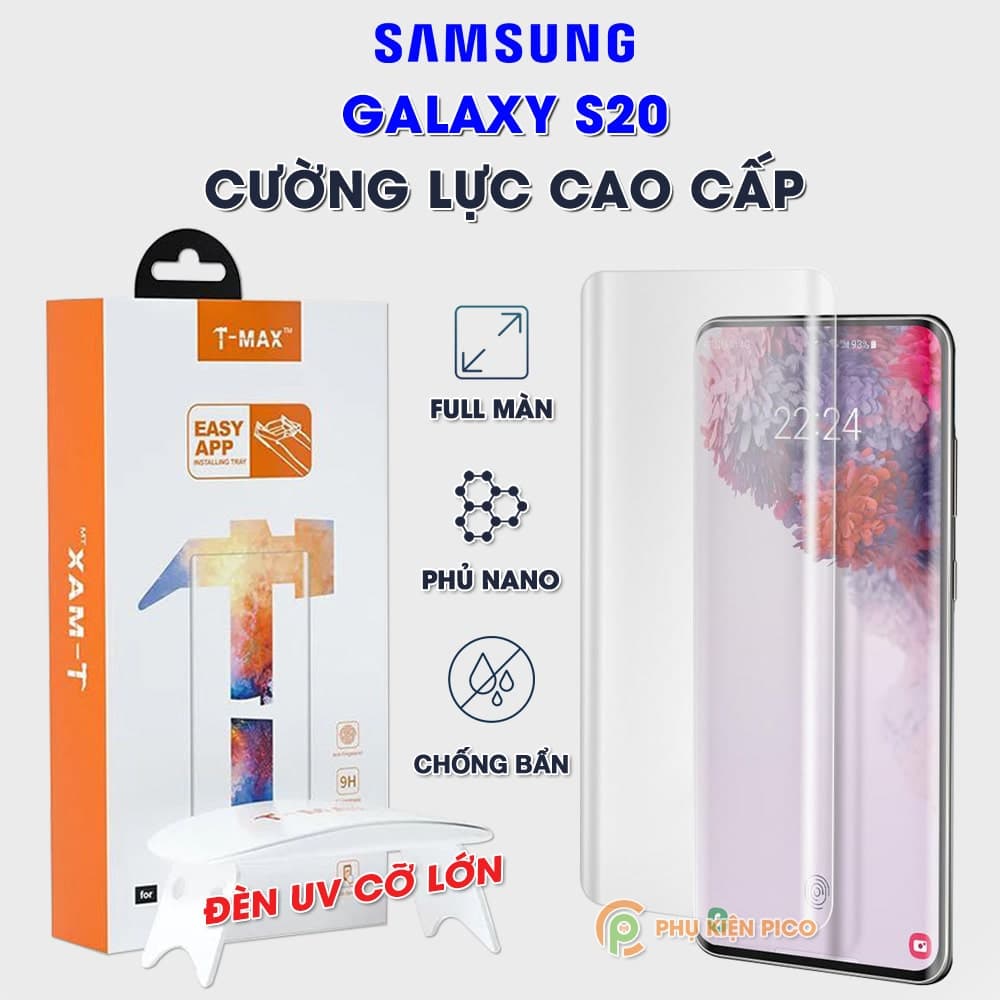 Kính cường lực Samsung S20 full màn hình viền cong đèn UV cỡ lớn T-Max