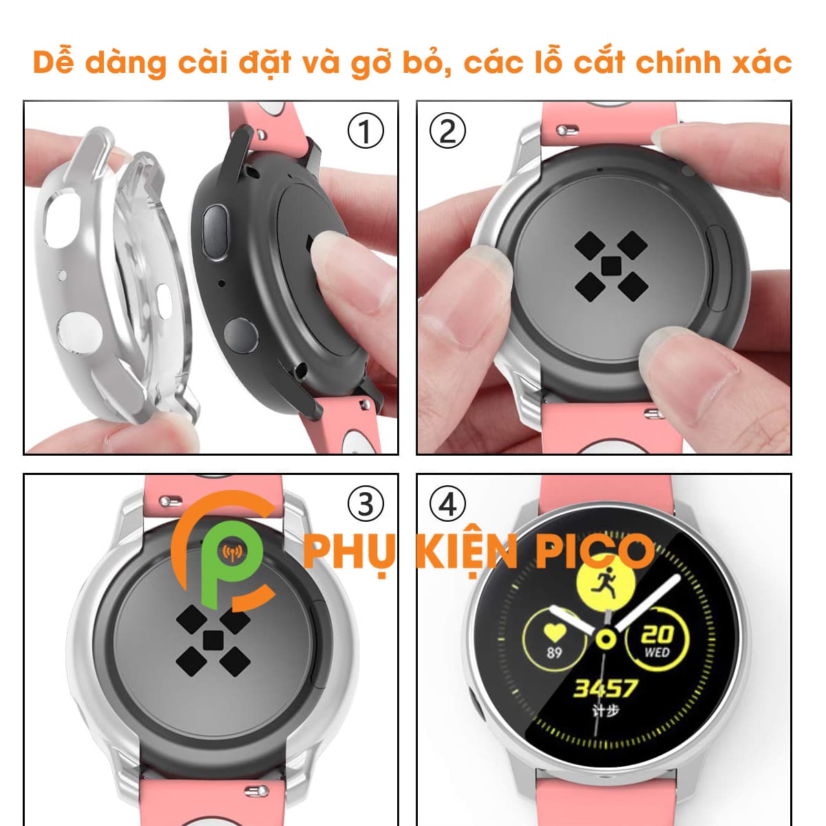 Ốp bảo vệ Samsung Watch Active 2 44mm màu bạc bảo vệ đồng hồ chống xước - 2