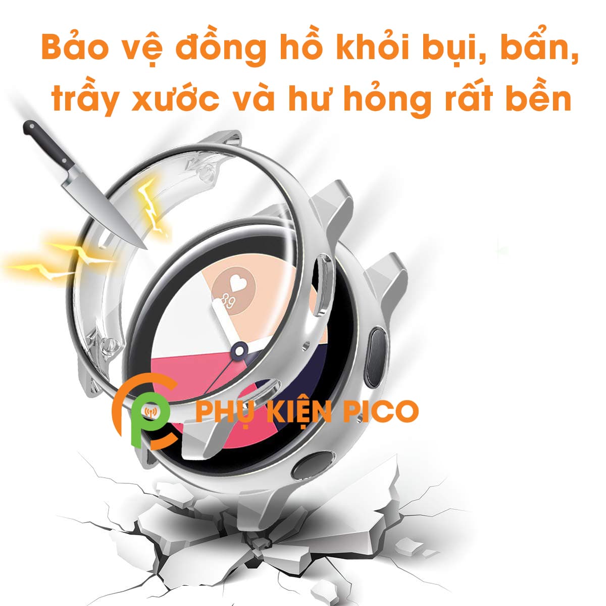Ốp bảo vệ Samsung Watch Active 2 44mm màu bạc bảo vệ đồng hồ chống xước - 3