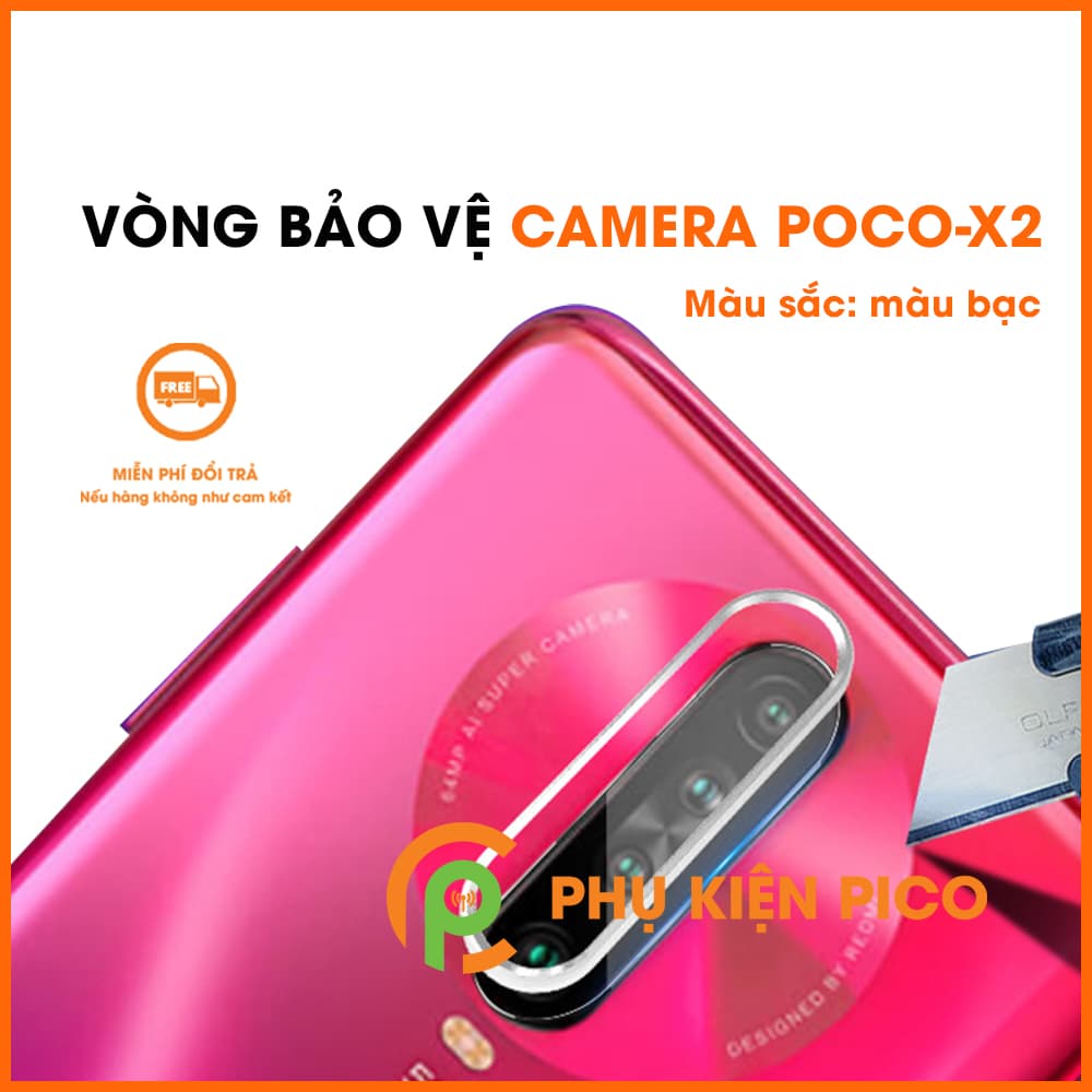 Vòng bảo vệ camera Poco X2 - Ốp viền camera Poco X2 màu bạc