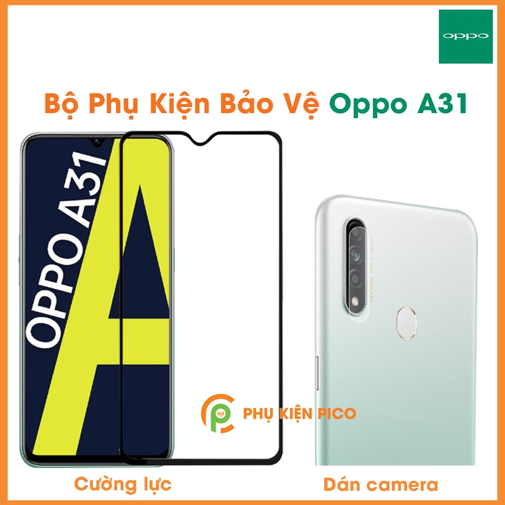 Kính cường lực Oppo A31 viền đen siêu mỏng độ cứng 9H và dán camera Oppo A31 - combo2
