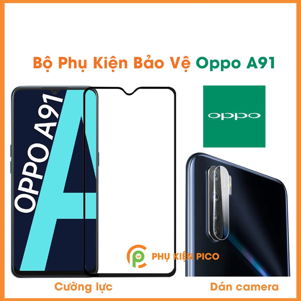 Kính cường lực Oppo A91 viền đen siêu mỏng độ cứng 9H và dán camera Oppo A91 - combo2