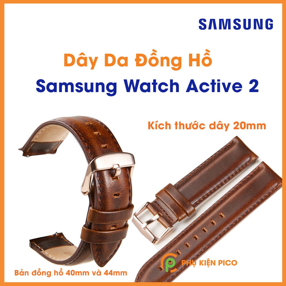 Dây da đồng hồ Samsung Watch Active 2 bản 40/44mm dây 20mm vân trơn - 2
