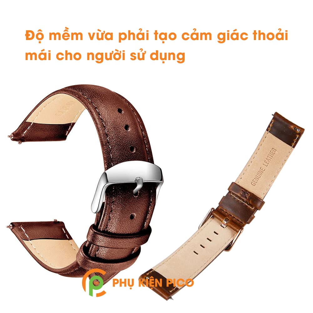 Dây da đồng hồ Samsung Watch Active 2 bản 40/44mm dây 20mm vân trơn - 6