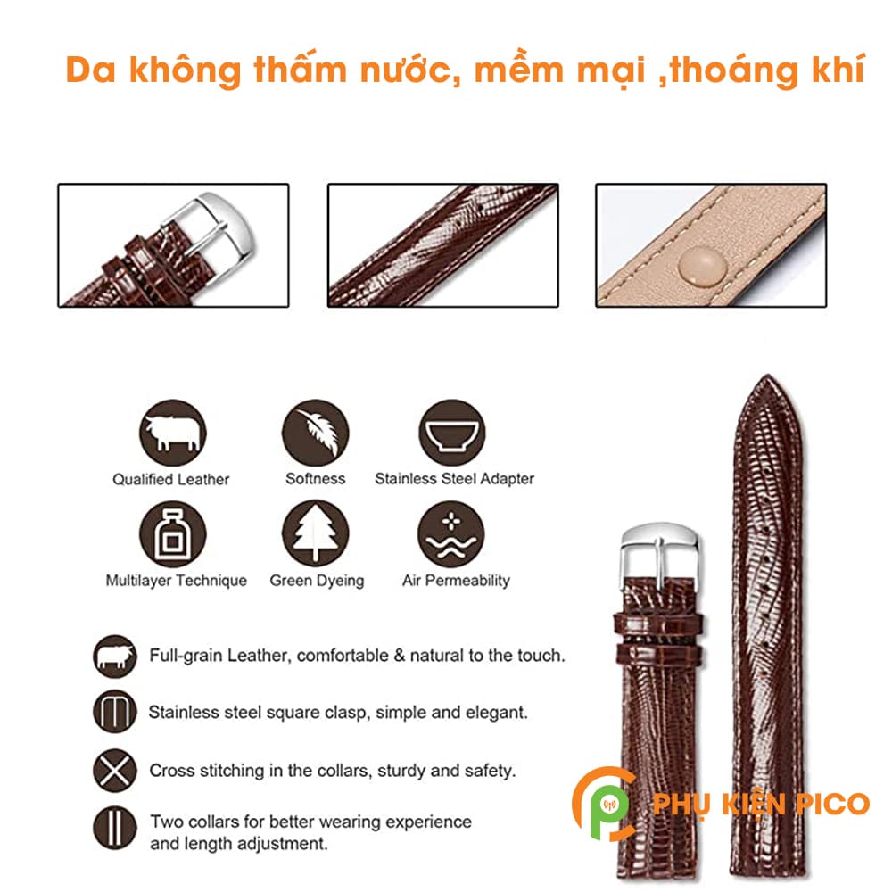 Dây da đồng hồ Samsung Watch Active 2 bản 40/44mm vân cá đuối dây 20mm - 4