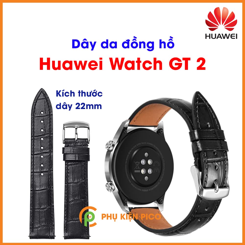 Dây da đồng hồ Huawei Watch GT 2 bản 22mm màu đen, màu nâu đậm