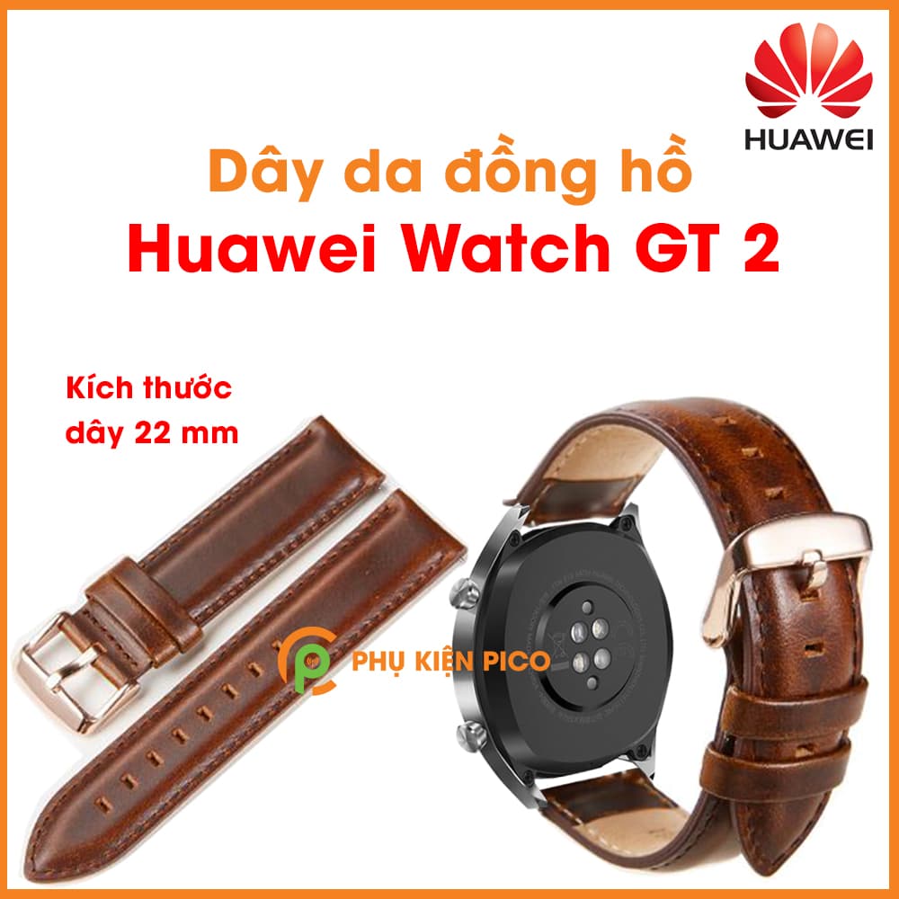 Dây da đồng hồ Huawei Watch GT 2 vân trơn bản 22mm