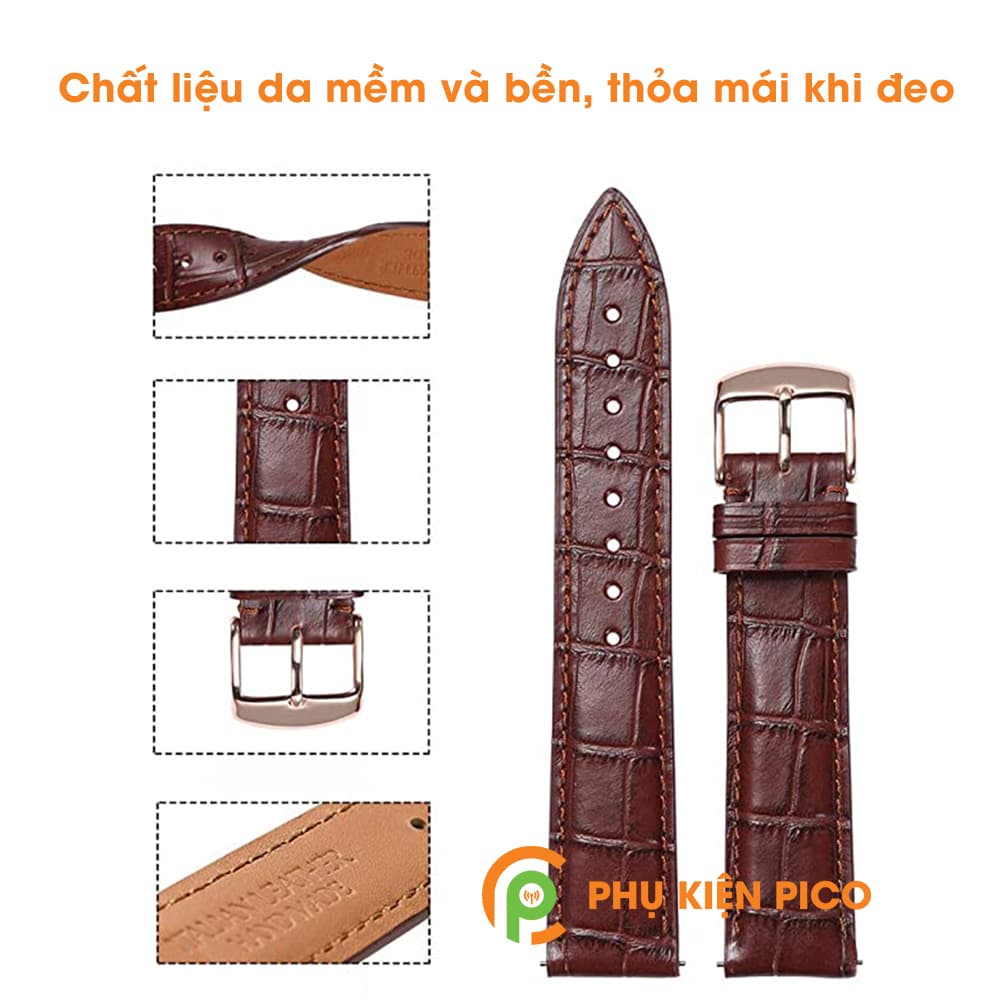 Dây da đồng hồ Samsung Watch Active 2 bản 40/44mm dây 20mm màu đen, màu nâu đậm - 3