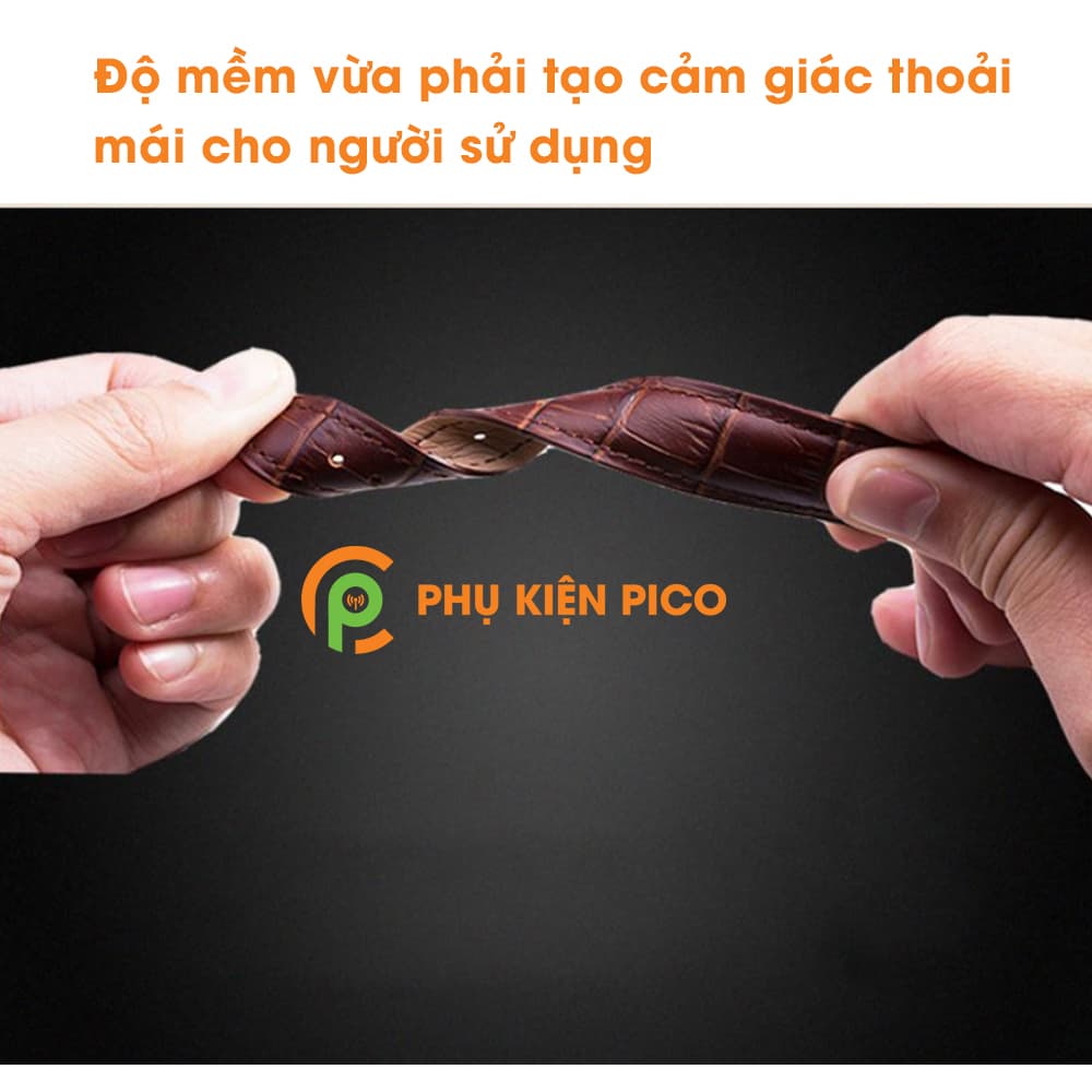 Dây da đồng hồ Samsung Watch Active 2 bản 40/44mm dây 20mm màu đen, màu nâu đậm - 4