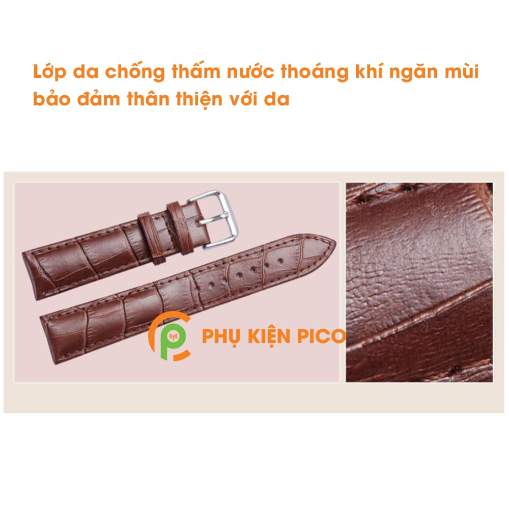 Dây da đồng hồ Samsung Watch Active 2 bản 40/44mm dây 20mm màu đen, màu nâu đậm - 5