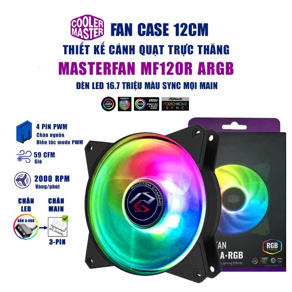 Quạt tản nhiệt case máy tính Cooler Master MasterFan MF120R ARGB Quạt Fan Case 12cm