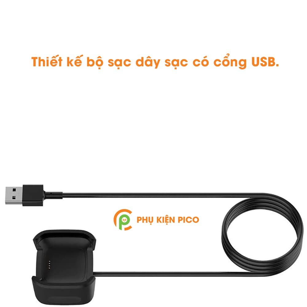 Đế sạc đồng hồ Fitbit Versa 2 đen dây cáp USB 1m Adapter Smartwatch - 4