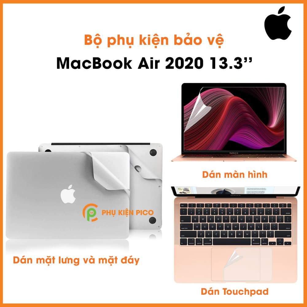 Dán màn hình MacBook Air 2020 13.3 inch và Dán lưng MacBook Air và Dán mặt đáy và Dán Touchpad - Combo4