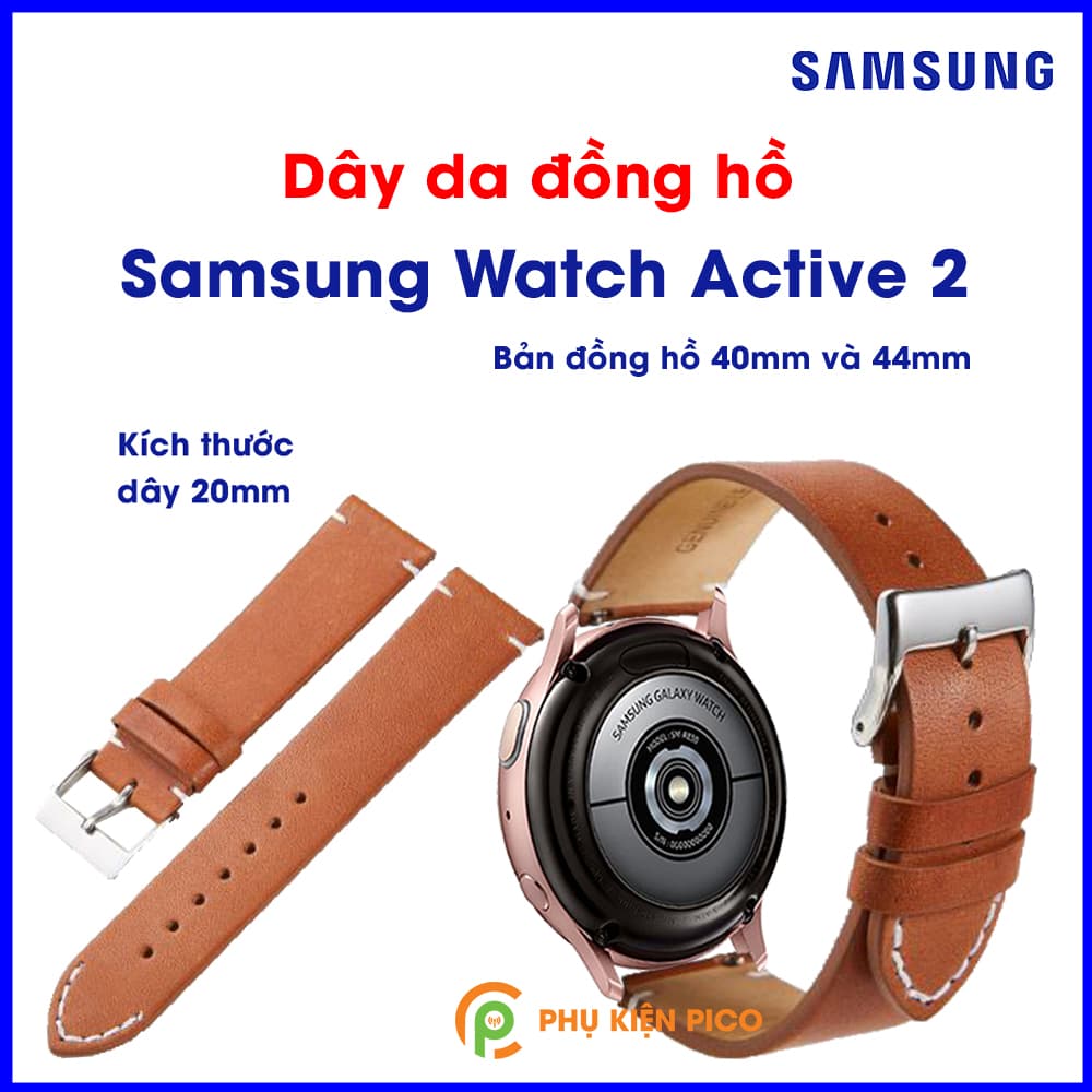 Dây da đồng hồ Samsung Galaxy Watch Active 2 40/44mm bản dây 20mm vân trơn