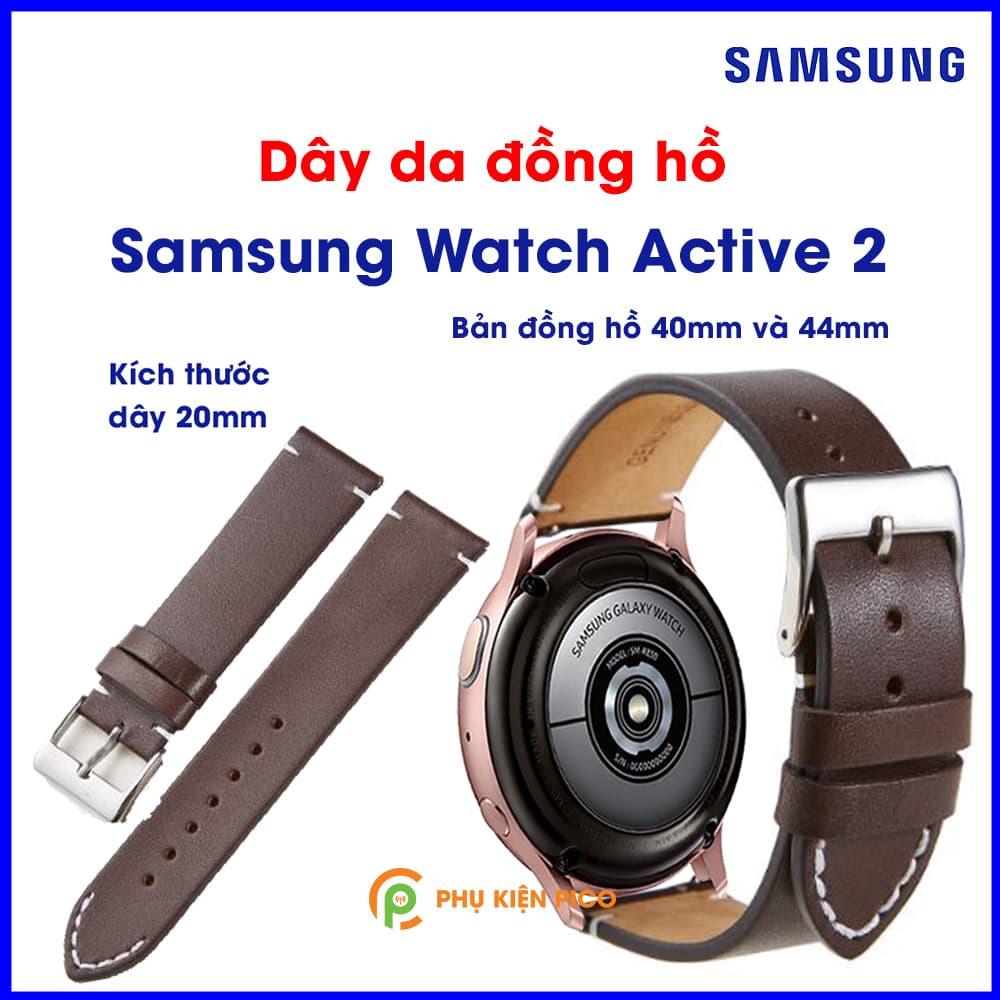 Dây da đồng hồ Samsung Galaxy Watch Active 2 40/44mm bản dây 20mm vân trơn - 3